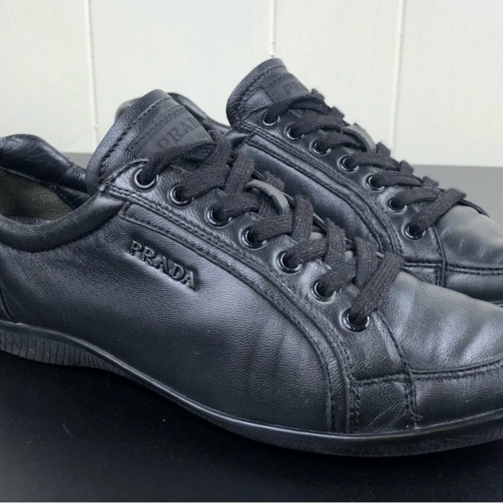 Prada Black Leather Low-Top Sneakers